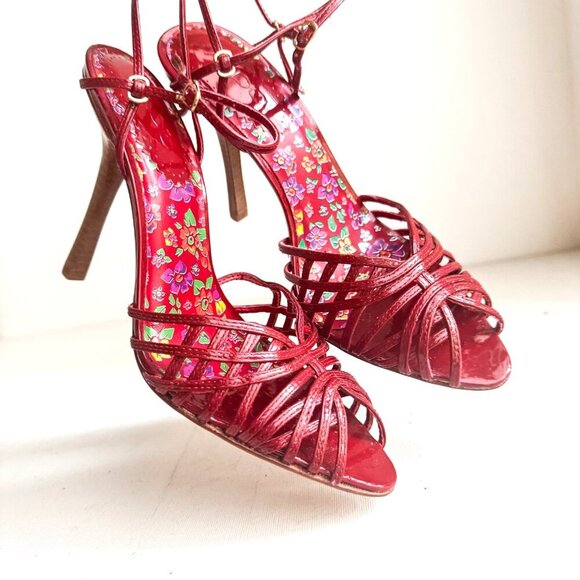 Vintage Aldo Leather Red Strappy Sexy High Heels 39 - Picture 1 of 13